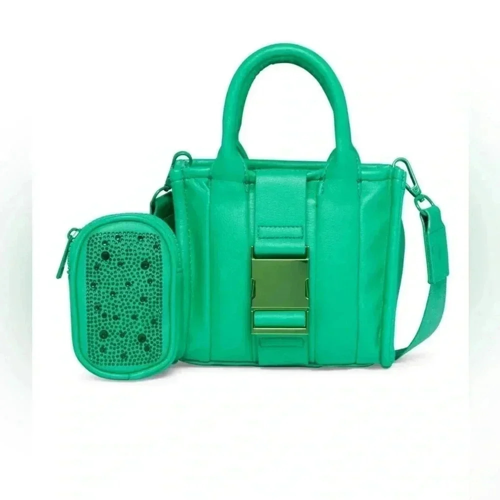 NWTS MADDEN GIRL GREEN RHINESTONE TOTE WITH CROSSBODY STRAP NWTS